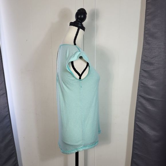 CALIA Mint Blue Green Mini Stripe Open Back Athleisure Tee Size Small - Picture 2 of 3